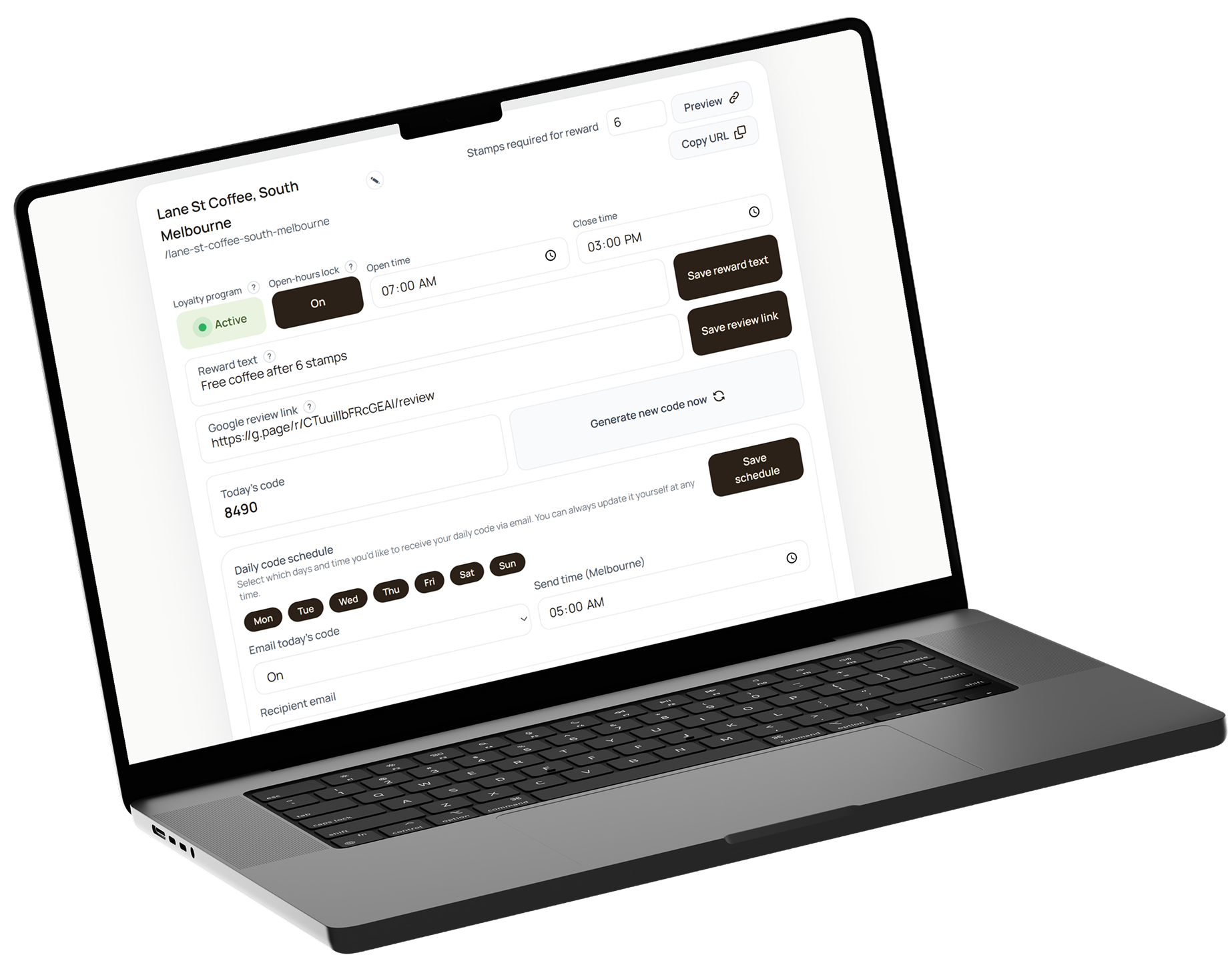 Back Again admin dashboard on a MacBook